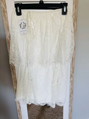 Women's Ivory Lace Romper with Tiered Overlay